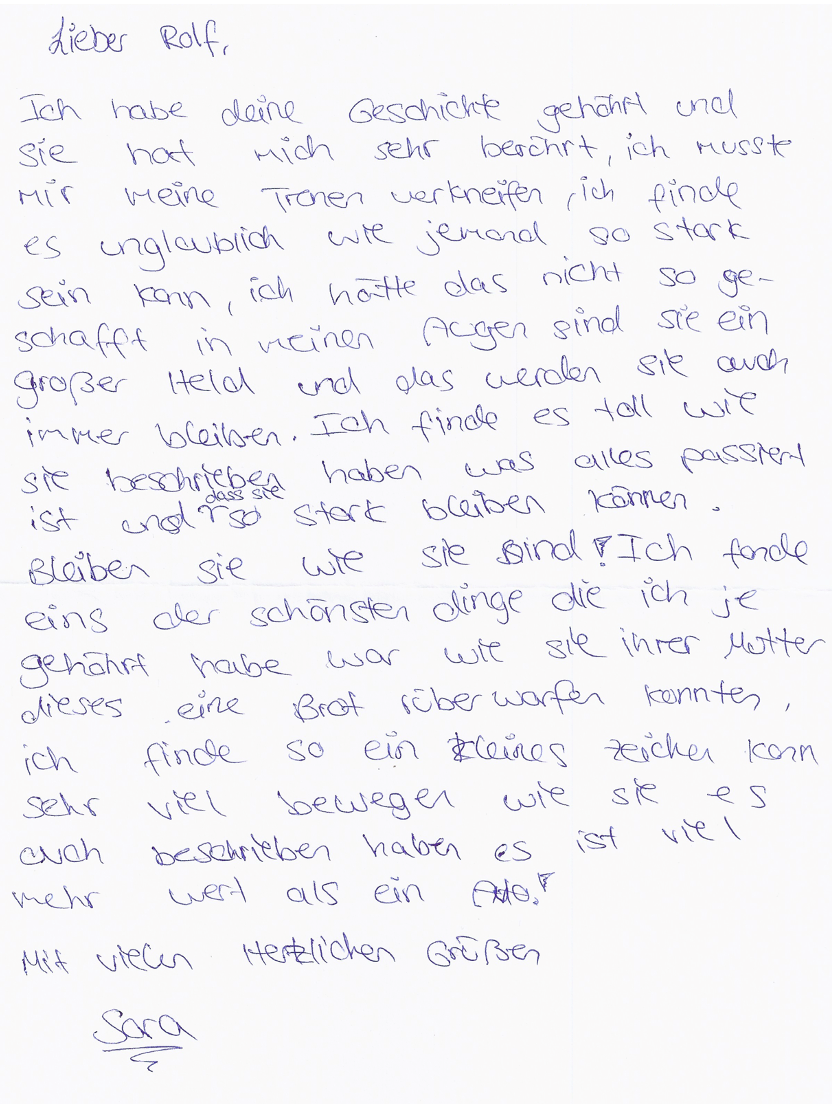 Brief von Sara an Rolf Abrahamsohn 